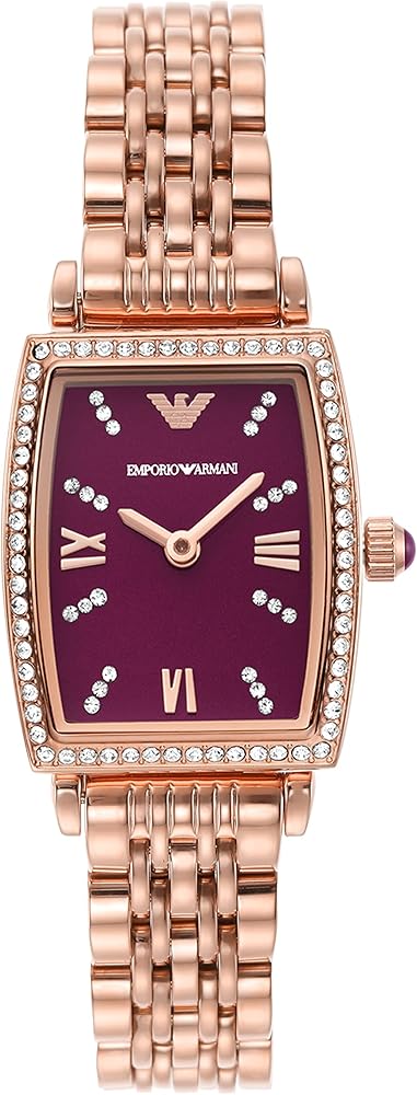 Emporio Armani Two Hand Diamonds Burgundy Dial Rose Gold Steel Strap Watch For Women - AR11488 - Image 13